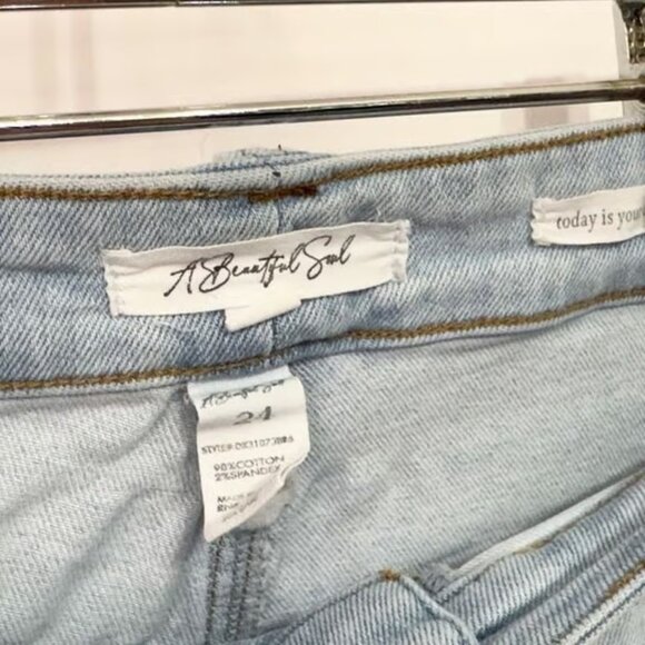 A Beautiful Soul Plus Size 24 Denim Shorts Light Blue Distressed High Rise - Picture 3 of 3